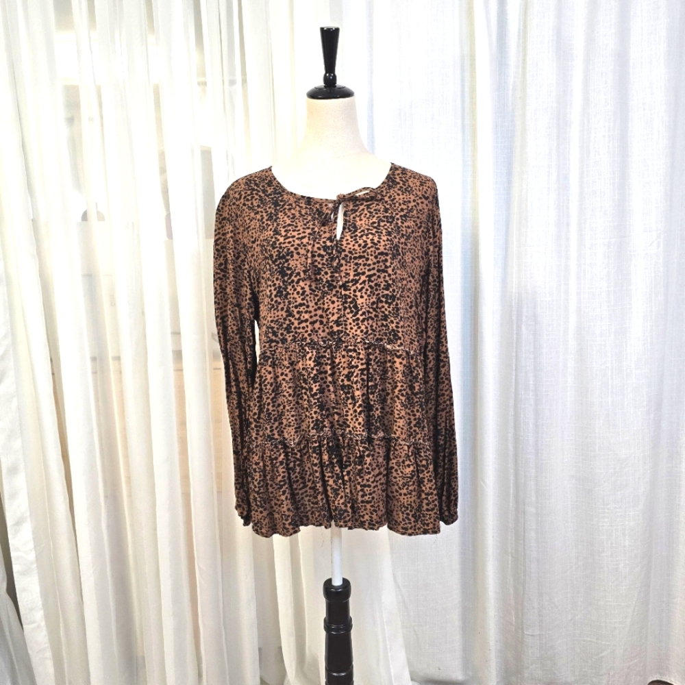 2/$30‎ Beach Lunch Lounge Leopard Print Tiered Long Sleeve Tunic Womens Size XL
